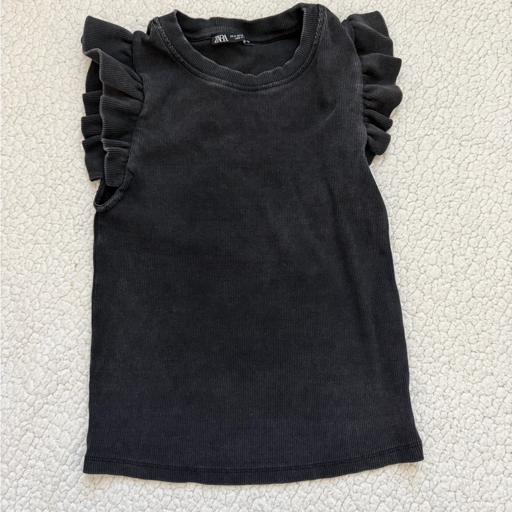 Zara Washed Black Ruffle Sleeve Top